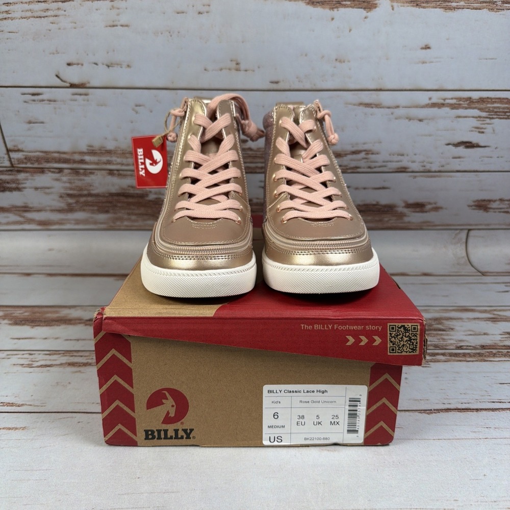 Billy Footwear Classic Lace High Top Kid's Size 6M Rose Gold Metallic NWB Shoes
